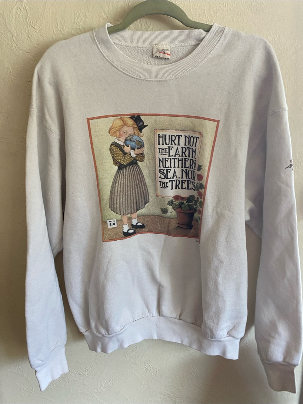 90’s White Crewneck Sweater with Earthcare Graphic